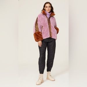 OOF Faux Fur Oversized Coat Jacket Pink-Purple & Brown Faux Fur IT42 US Medium